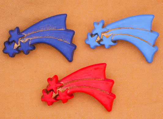 Shooting Star Blue or Red Plastic Button Various 19x29mm