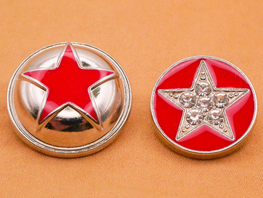 Star Red Enamel Metal Button Various 19-22mm