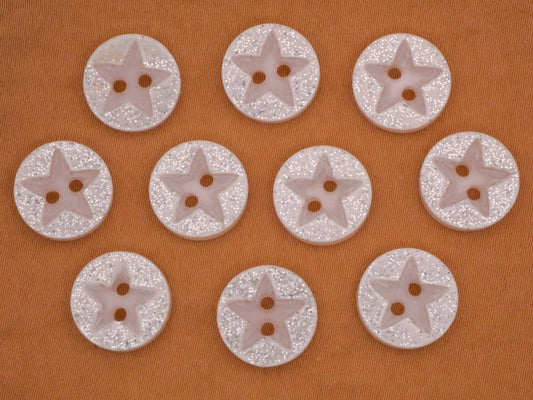Star Glitter Plastic Sew-Thru Set of Ten Buttons 12mm