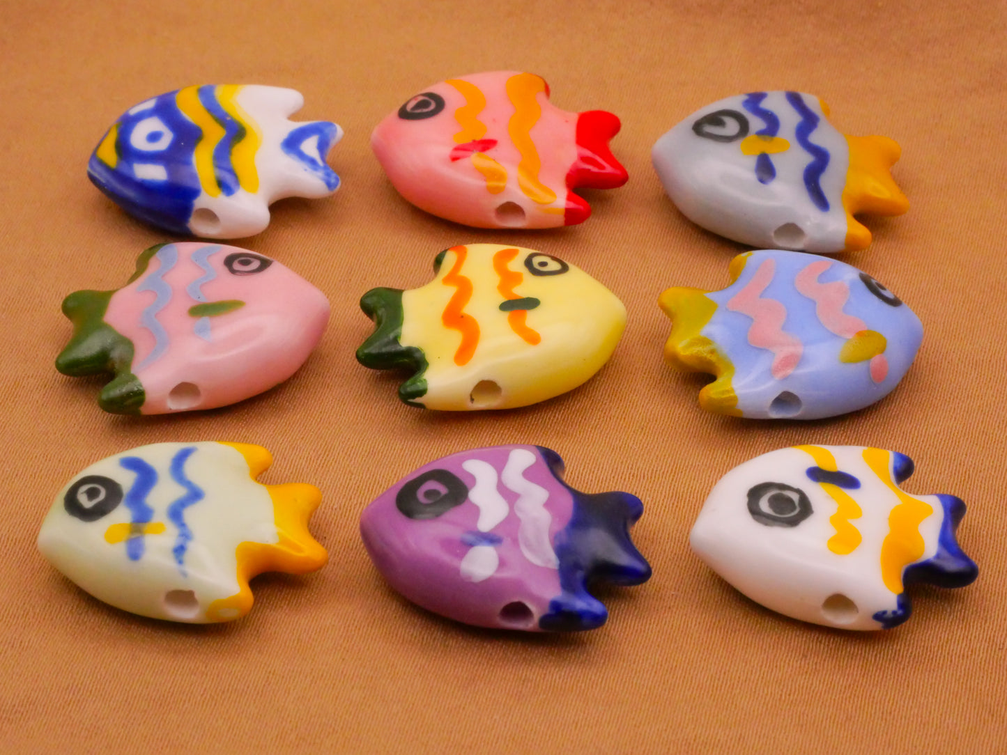 Fish Hand-Painted Glazed Ceramic Bead Embellishment Various 17x20mm
