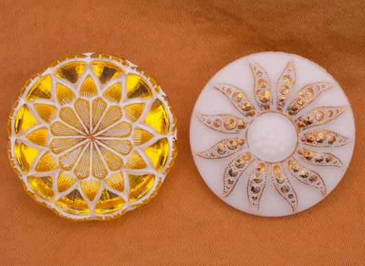 Sun Flower Czech Glass Vintage Button Various 27-28mm
