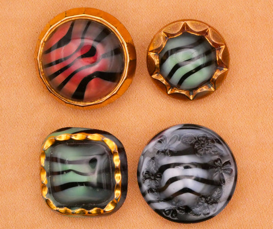 Wavy Black Stripes Color Dig Dug Vintage Glass Button Various 15-19mm