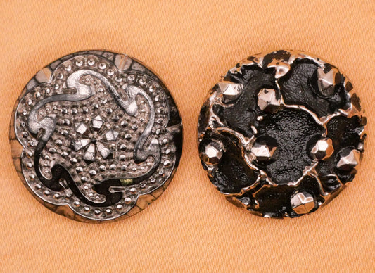 Silver Luster Black Glass Celestial or Oceanic Button Various 26-27mm