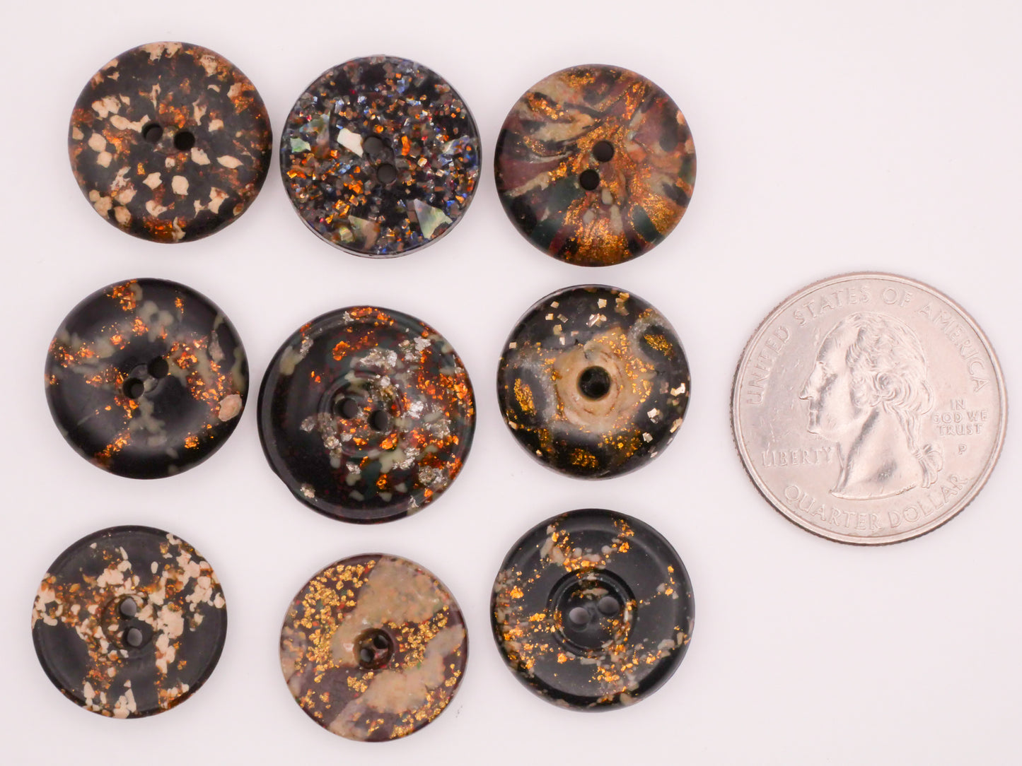 Fleck Gold Glitter Composition Early Plastic Button Various 17-19mm