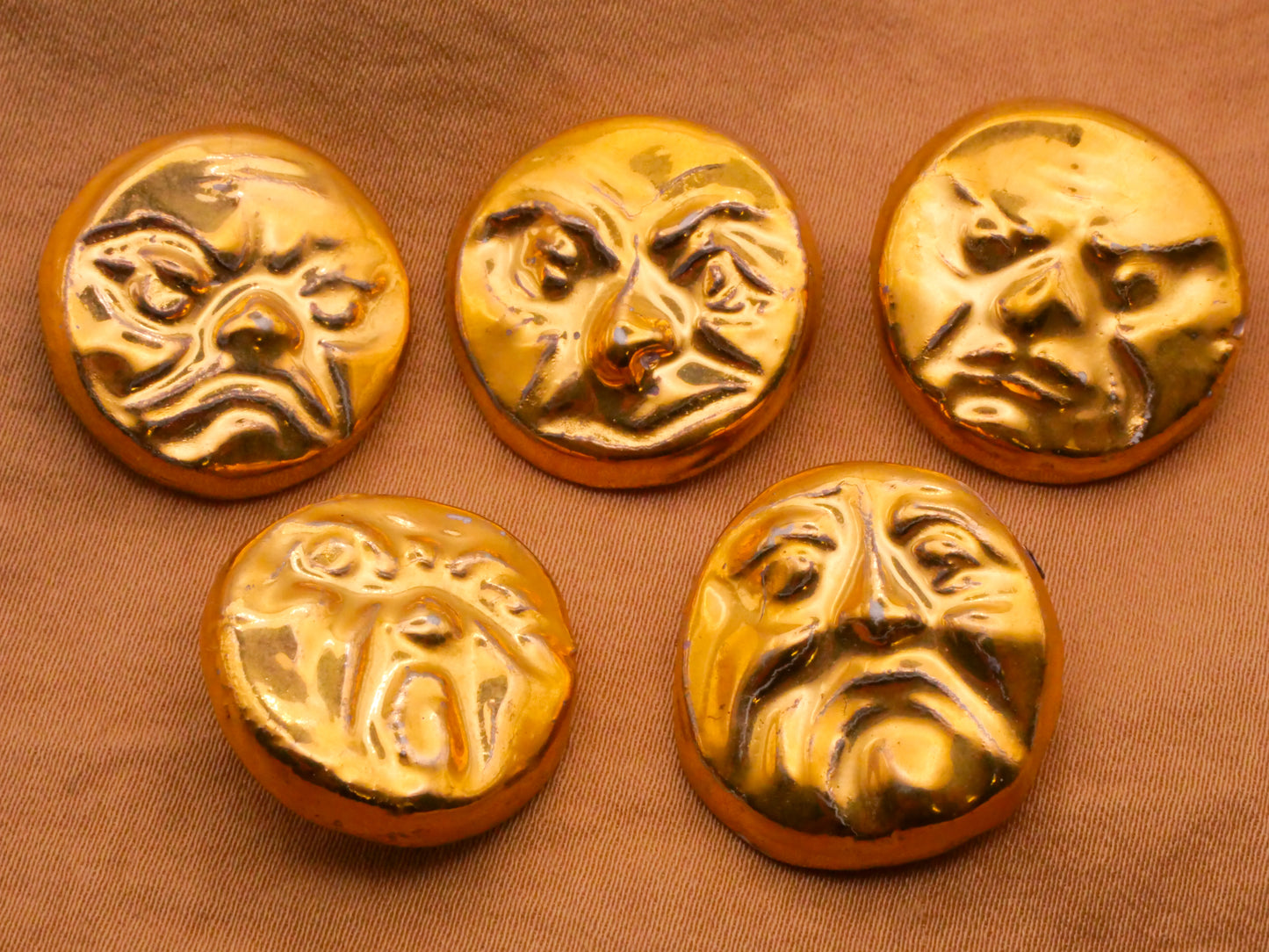Grumpy Man on the Moon Face Gold Ceramic Cecile Durham Studio Button Various 21mm