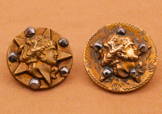 Goddess Astraea Asteria Portrait Star Steel-Cuts Brass Metal Button Various 14-16mm