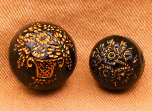 Flower Bouquet Gold Black Glass Button Various 10-12mm
