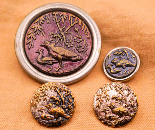Birds Scene Tinted Victorian Metal Button Various 16-37mm