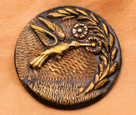 Hummingbird Flower Scene Enamel Metal Button 26mm
