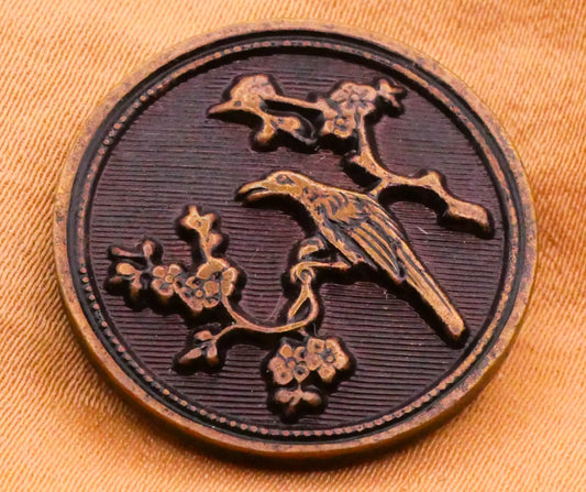 Bird Branch Purple Tinted French Tight Paris Backmark Metal Button 23mm