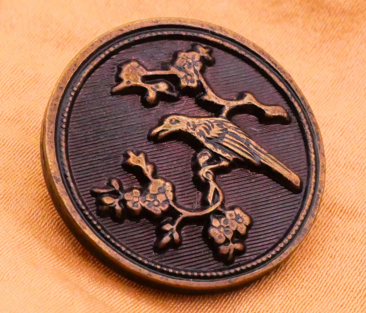 Bird Branch Purple Tinted French Tight Paris Backmark Metal Button 23mm
