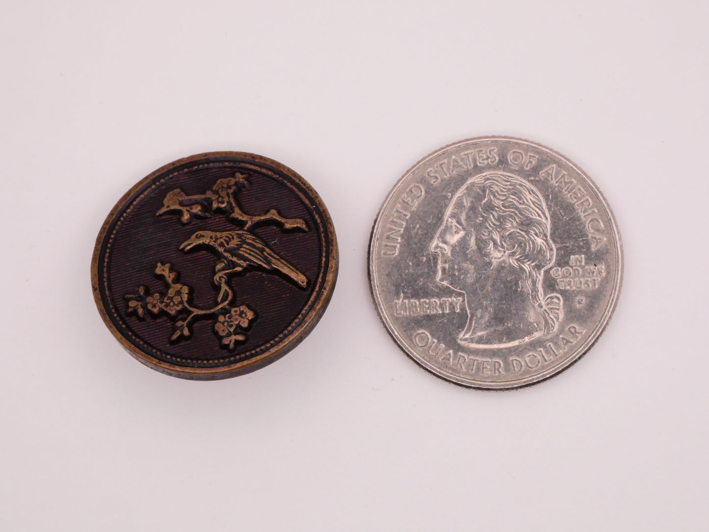 Bird Branch Purple Tinted French Tight Paris Backmark Metal Button 23mm