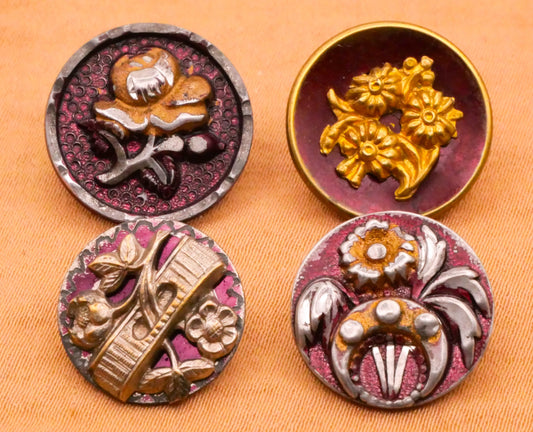 Flower Floral Purple Tinted Victorian Metal Button Various 14-16mm