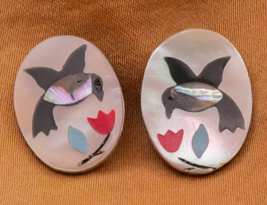 Bird Flower Mother of Pearl Oval Shell Button Various 13x18mm