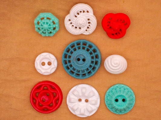 Housecoat Teal Red or White Vintage Plastic Button Various 13-22mm