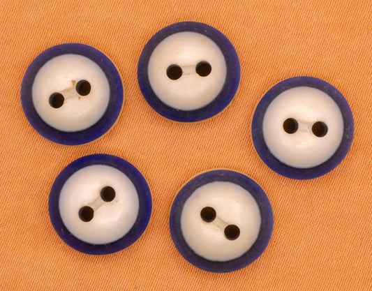 Laminated Layered Blue Ivory Vintage Plastic Set of Five Buttons 13mm