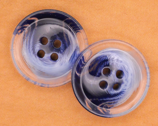 Ocean Look Watercolor Blue Plastic Pair of Buttons 25mm