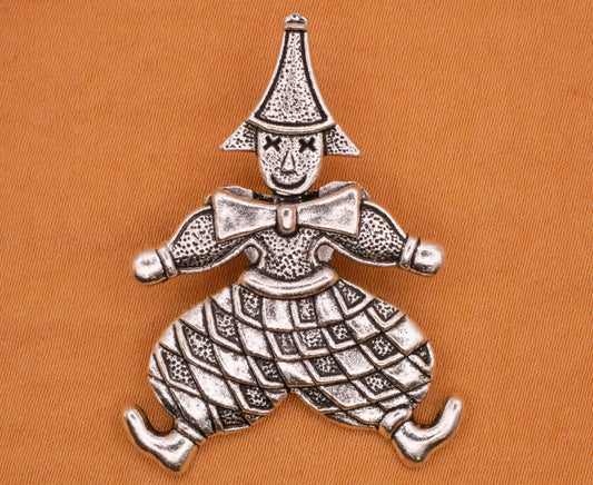 Clown Jester Moveable Silver Metal Large Button 31x41mm