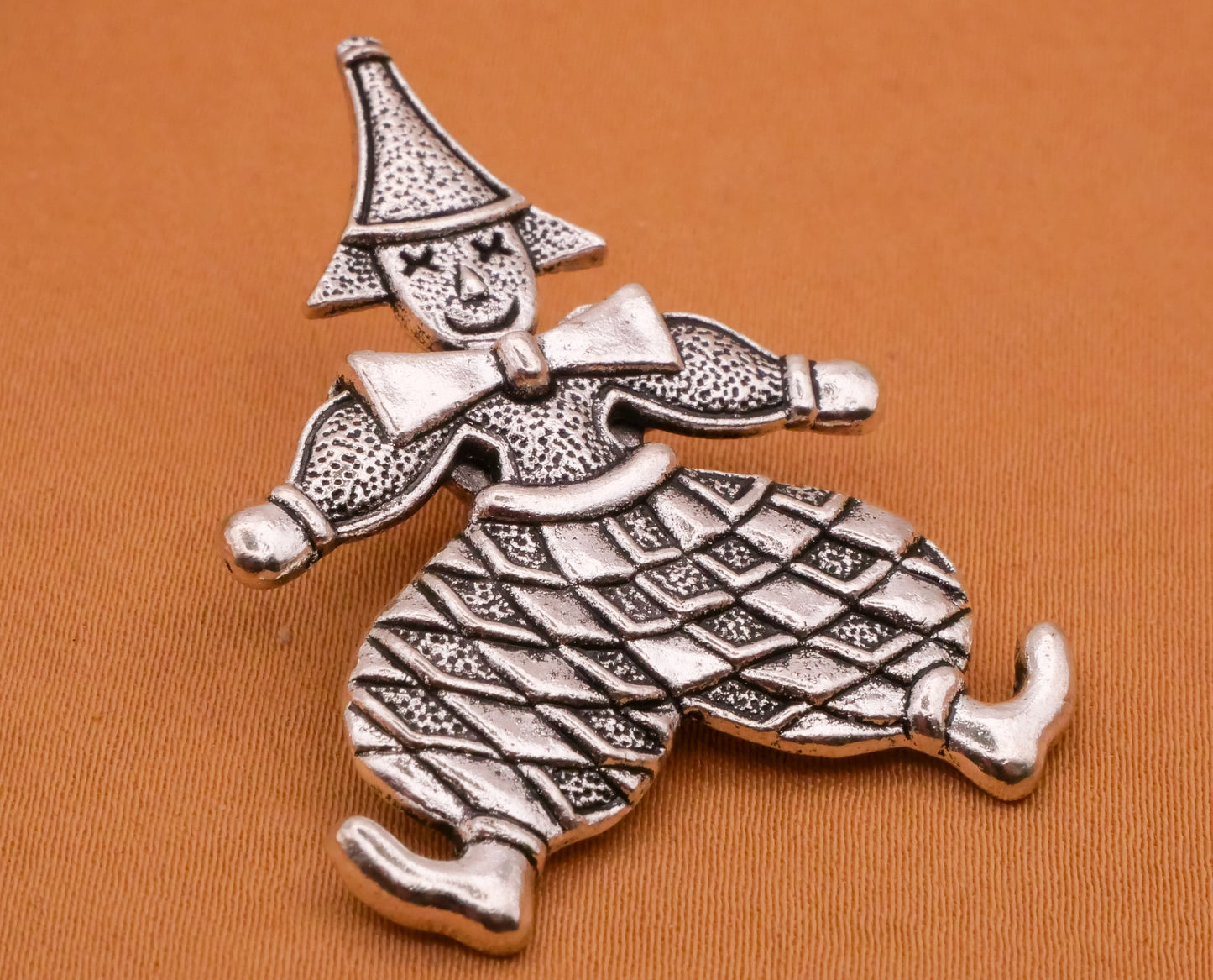 Clown Jester Moveable Silver Metal Large Button 31x41mm