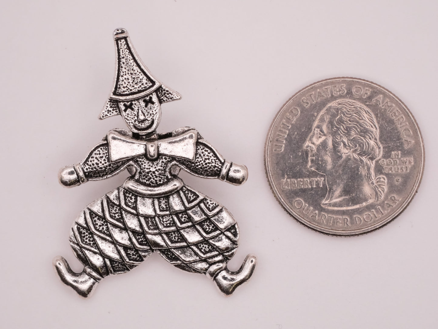 Clown Jester Moveable Silver Metal Large Button 31x41mm