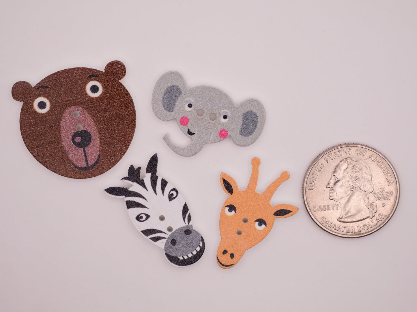 Animal Faces Wood Assorted Set of Ten Buttons 15-30mm