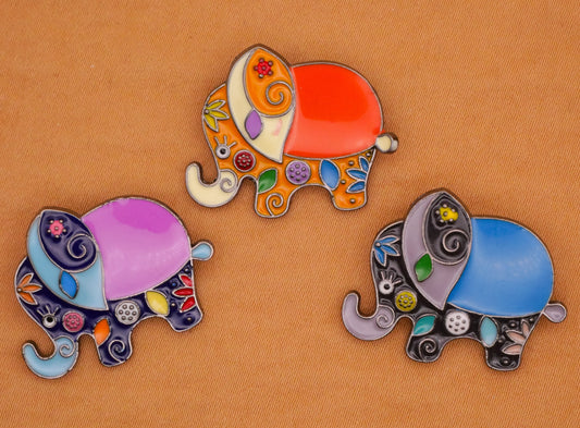 Elephant Patchwork Enamel Metal Button Various 21x26mm
