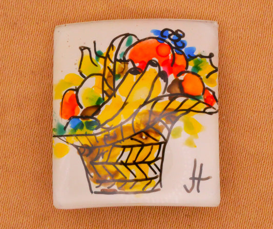 Fruit Basket Joyce Hendrickson Studio Hand-Painted Glass Button 21x24mm