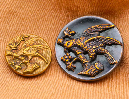 Parrot Bird Branch Brass or Tinted Victorian Metal Button Various 18-26mm
