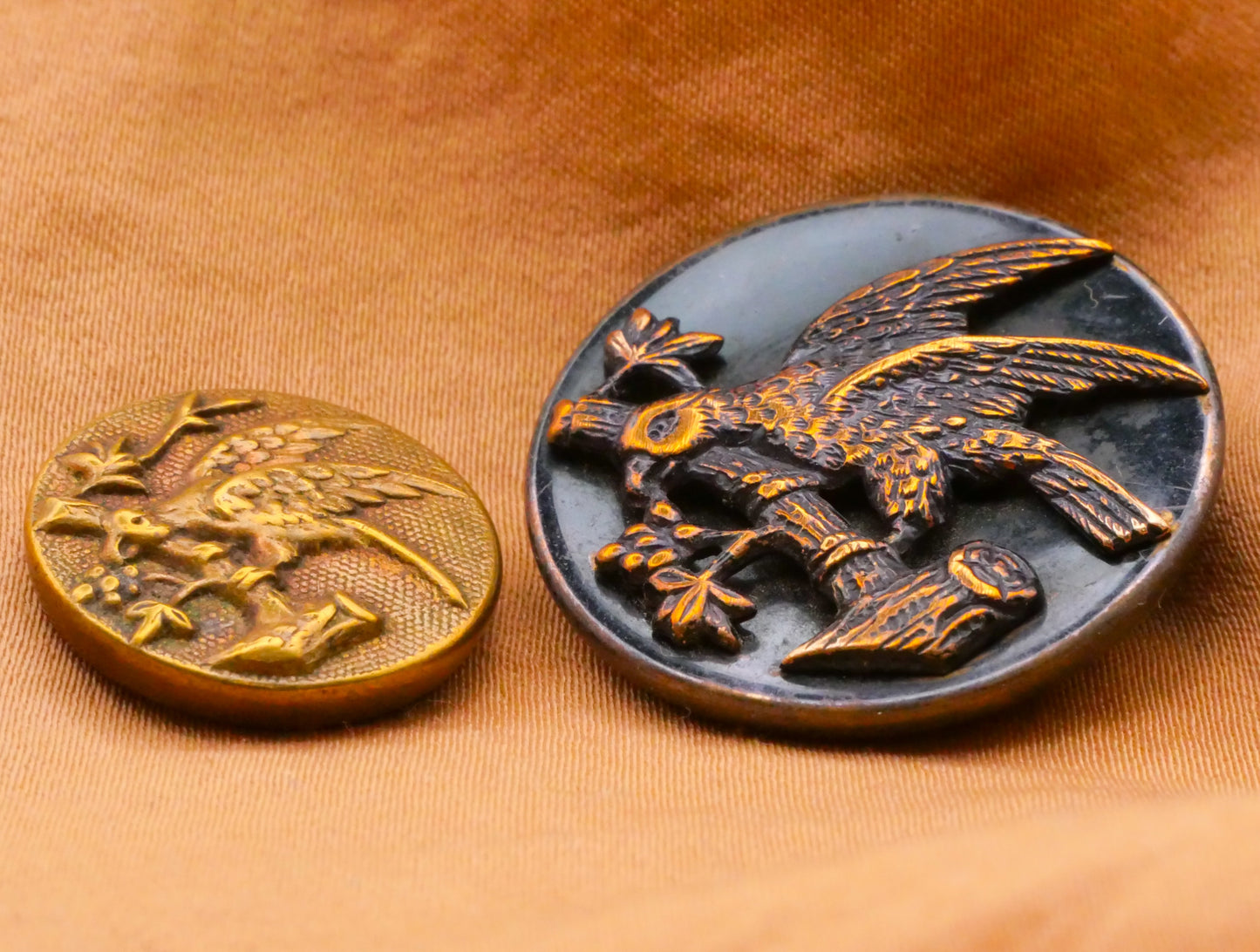 Parrot Bird Branch Brass or Tinted Victorian Metal Button Various 18-26mm
