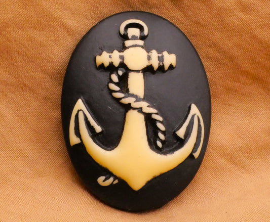 Anchor Nautical Ivory Black Resin Plastic Large Button 29x39mm
