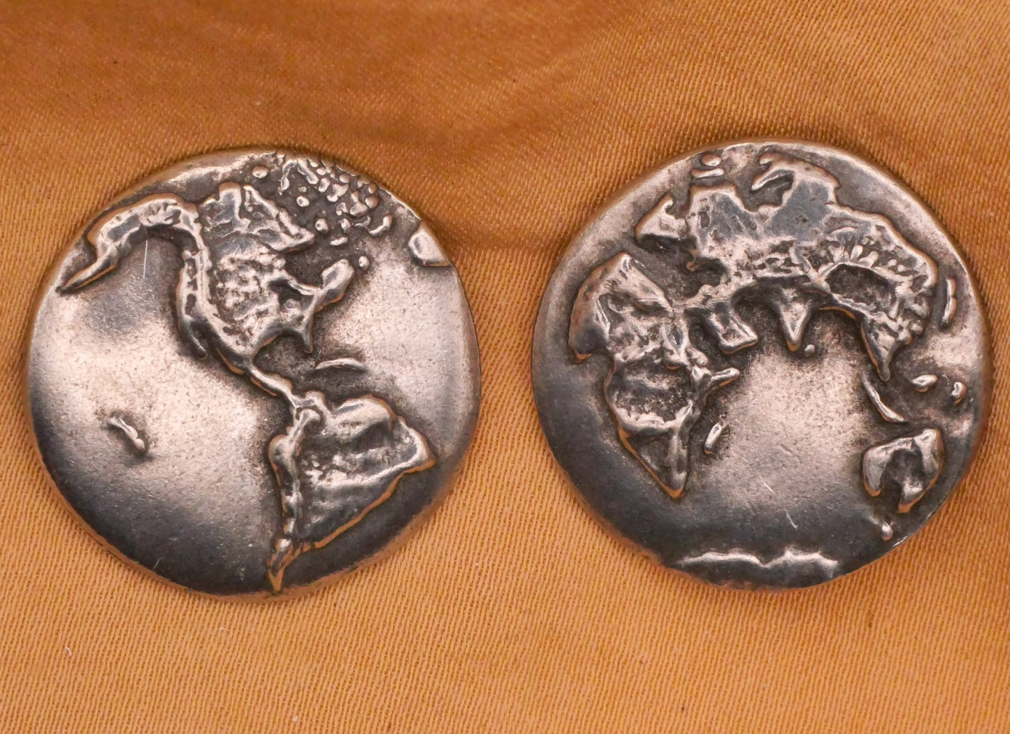 Earth Globe Double-Sided Danforth Pewter Metal Button Various 23mm