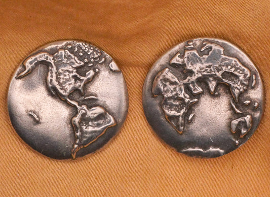 Earth Globe Double-Sided Danforth Pewter Metal Button Various 23mm