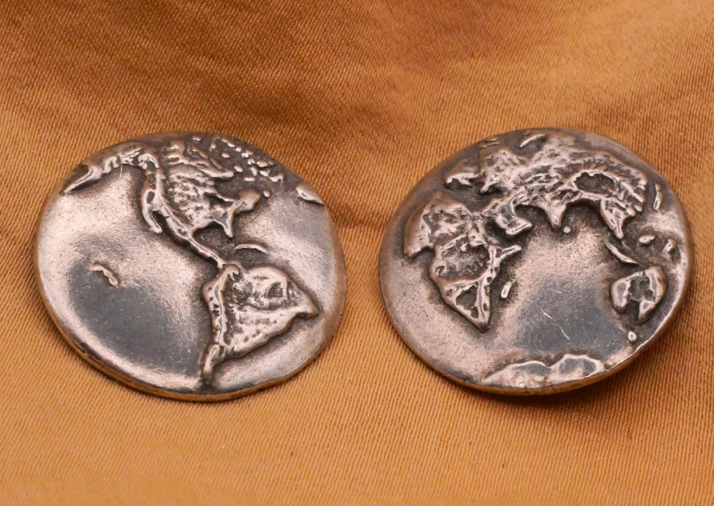 Earth Globe Double-Sided Danforth Pewter Metal Button Various 23mm