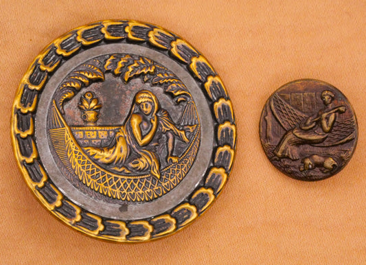 Hammock Vacation Ladies Victorian Picture Metal Button Various 16-37mm