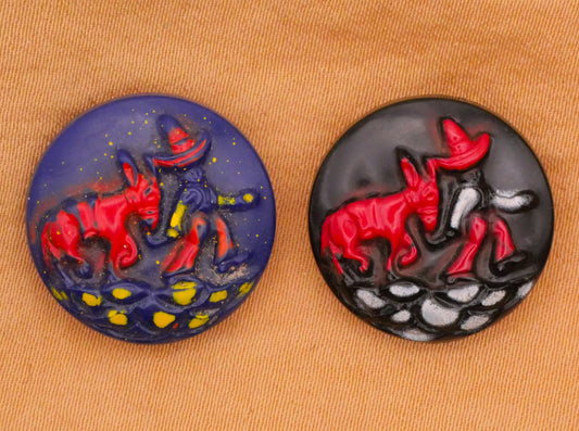 Man and Donkey Hand-Painted Vintage Plastic Button Various 18mm