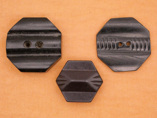 Polygon Hexagon Octagon Black Early Plastic Button Various 20-28mm