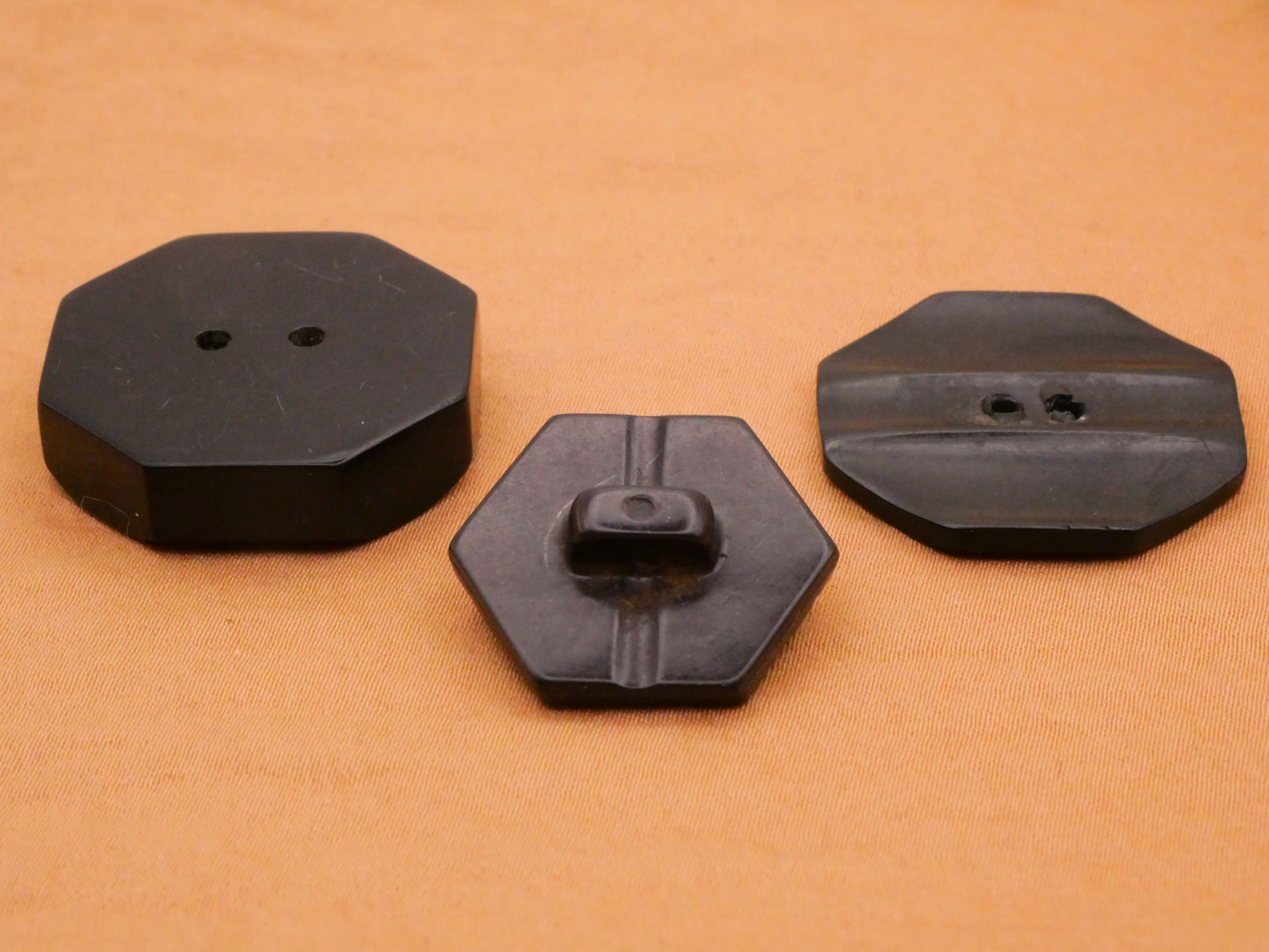 Polygon Hexagon Octagon Black Early Plastic Button Various 20-28mm
