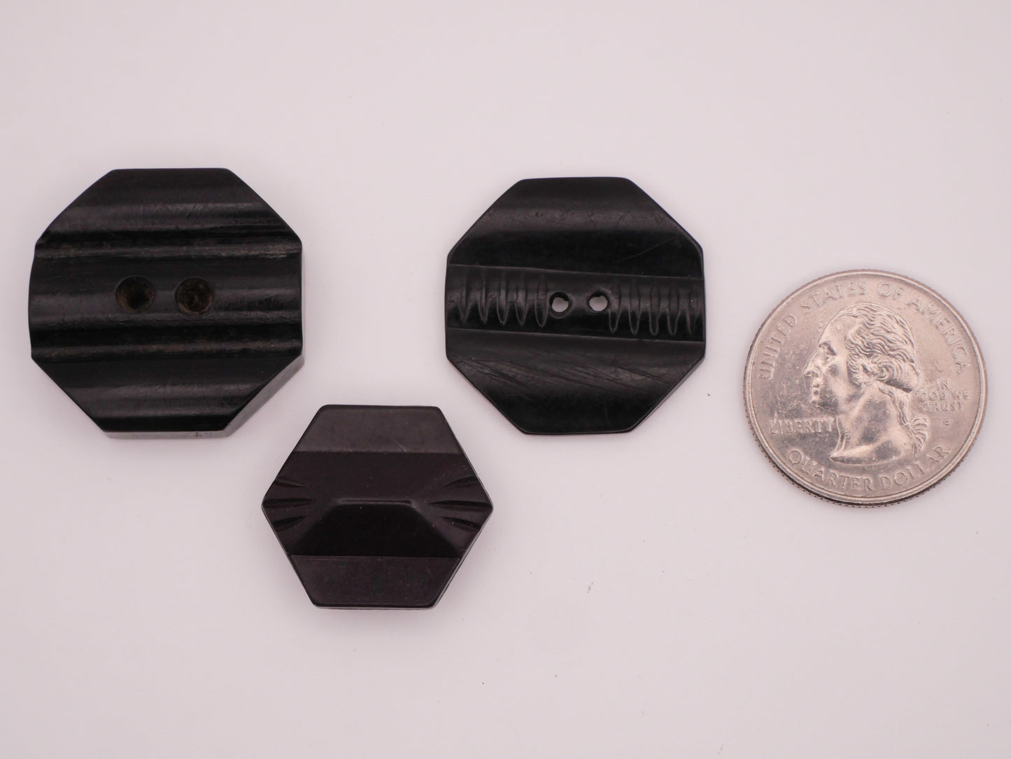 Polygon Hexagon Octagon Black Early Plastic Button Various 20-28mm