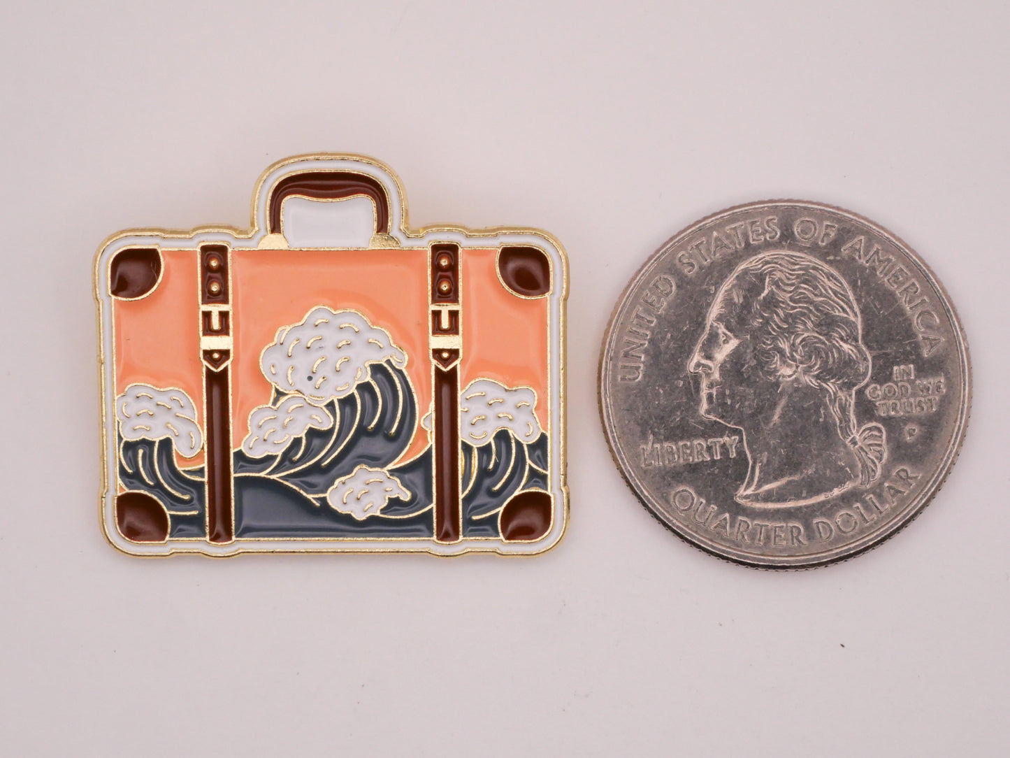 Suitcase Luggage Travel Ocean Waves Enamel Metal Button 27x31mm