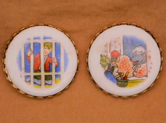 Storybook Folklore Scene Ceramic Metal Vintage Button Various 29mm