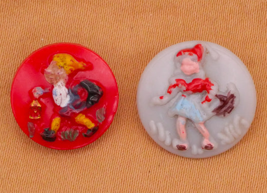 Gnome or Little Red Riding Hood Hand-Painted Vintage Button Various 13-15mm