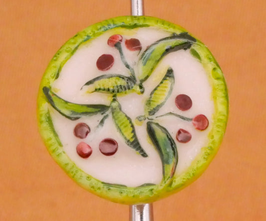 Cherry Cherries Fruit Hand-Painted Porcelain Ceramic Button 14mm