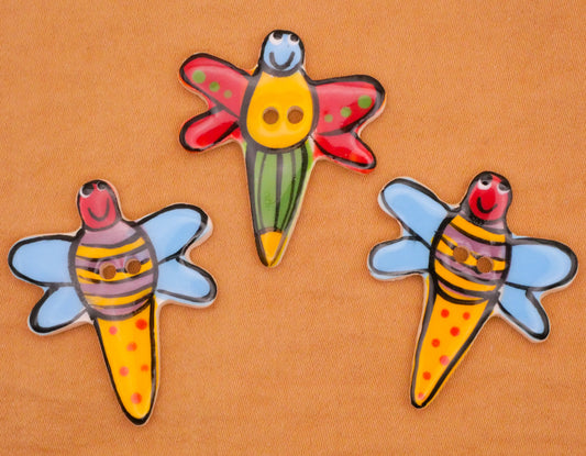 Dragonfly Insect Hand-Painted Ceramic Button Various 28x32mm