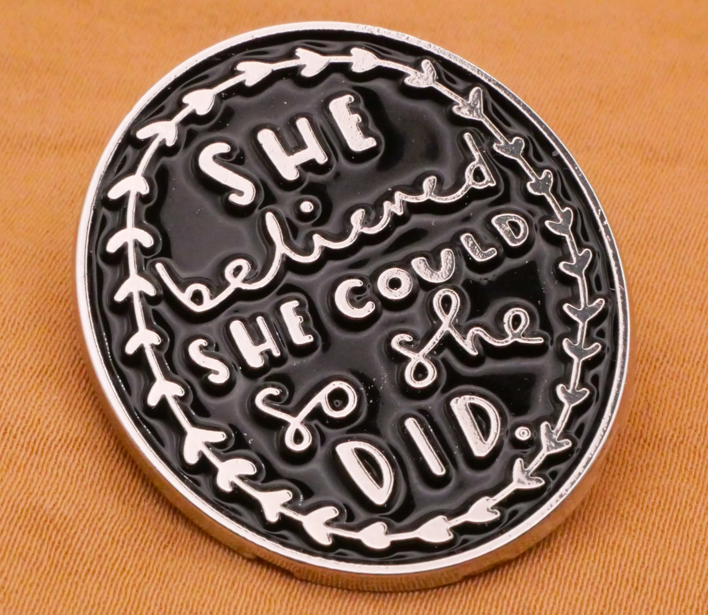 She Believed She Could So She Did Enamel Metal Large Button 28x33mm