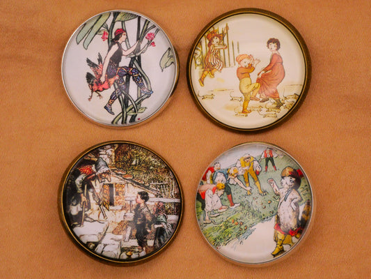 Fairytale Storybook Illustration Glass Dome Metal Button Various 27mm
