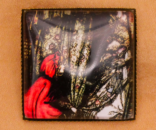 Little Red Riding Hood Wolf Grandma Square Glass Dome Metal Button 26mm