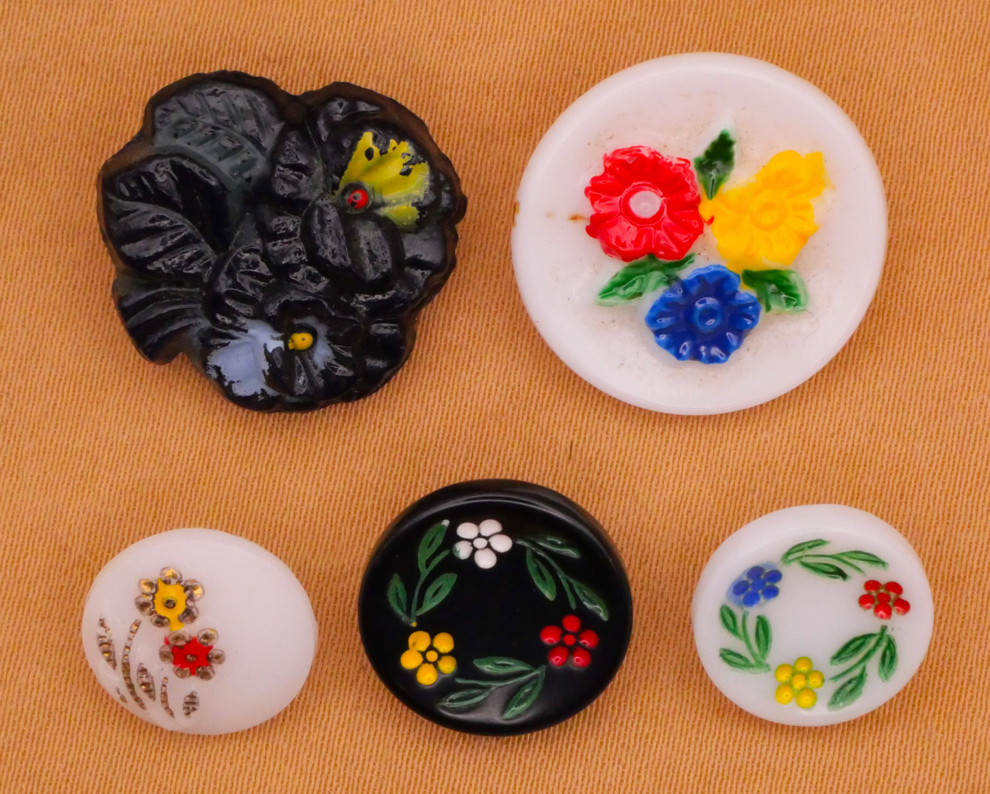 Flower Floral Hand-Painted Vintage Glass Button Various 11-18mm