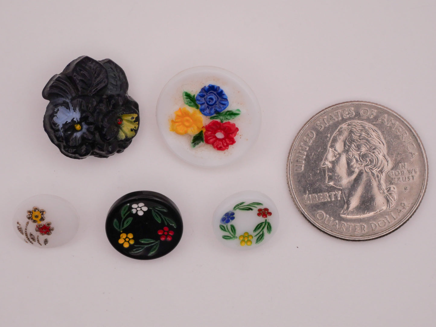 Flower Floral Hand-Painted Vintage Glass Button Various 11-18mm