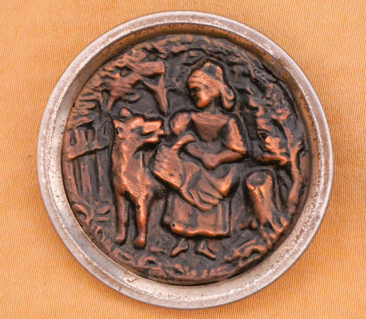 Little Red Riding Hood Wolf Copper Look Metal Large Victorian Button 37mm