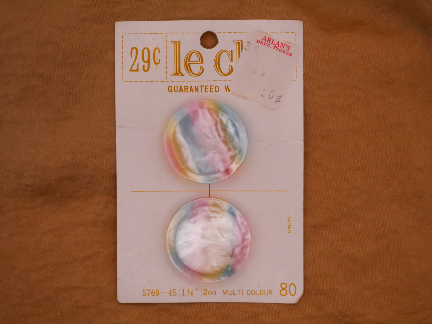 Pastel Rainbow Stripe Vintage Plastic Carded Pair of Buttons 29mm